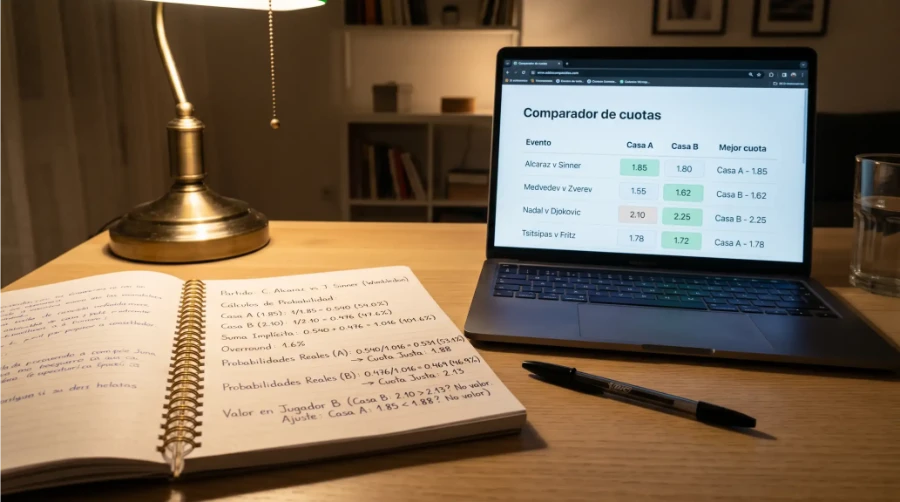 Overround y margen apuestas tenis: calculo del margen de la casa en partidos ATP WTA