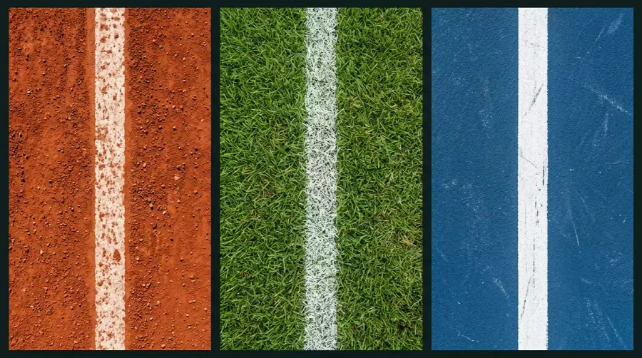 Comparativa de superficies de tenis: tierra batida, hierba y pista dura para análisis de apuestas